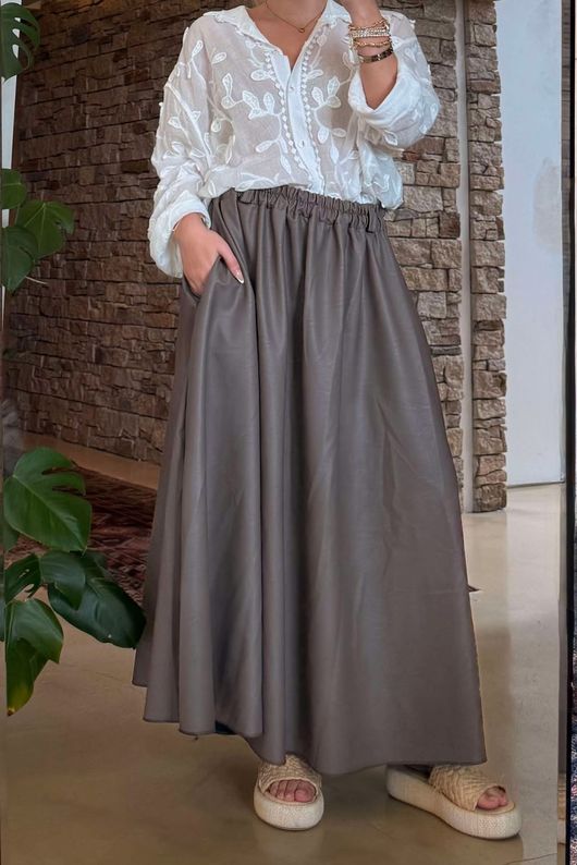 Made in Italy Runa Leather Look Skirt Earth